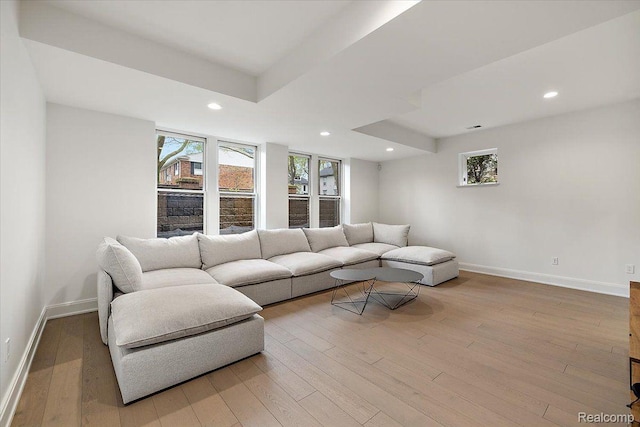 647 Ann St, Birmingham, MI 48009 - living room with baseboards, light wood finished floors, and recessed lighting