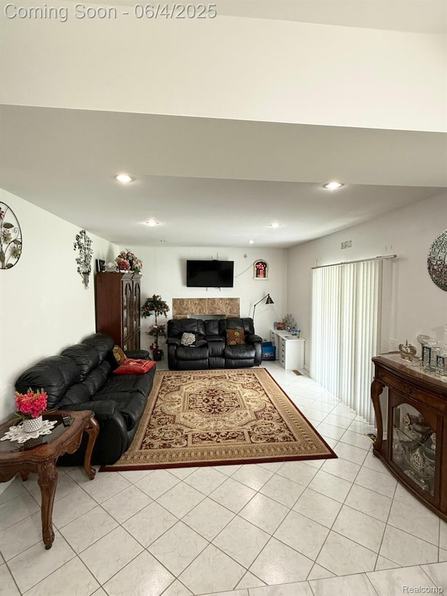 35677 Tina Dr, Warren, MI 48310 - living area with recessed lighting and light tile patterned floors
