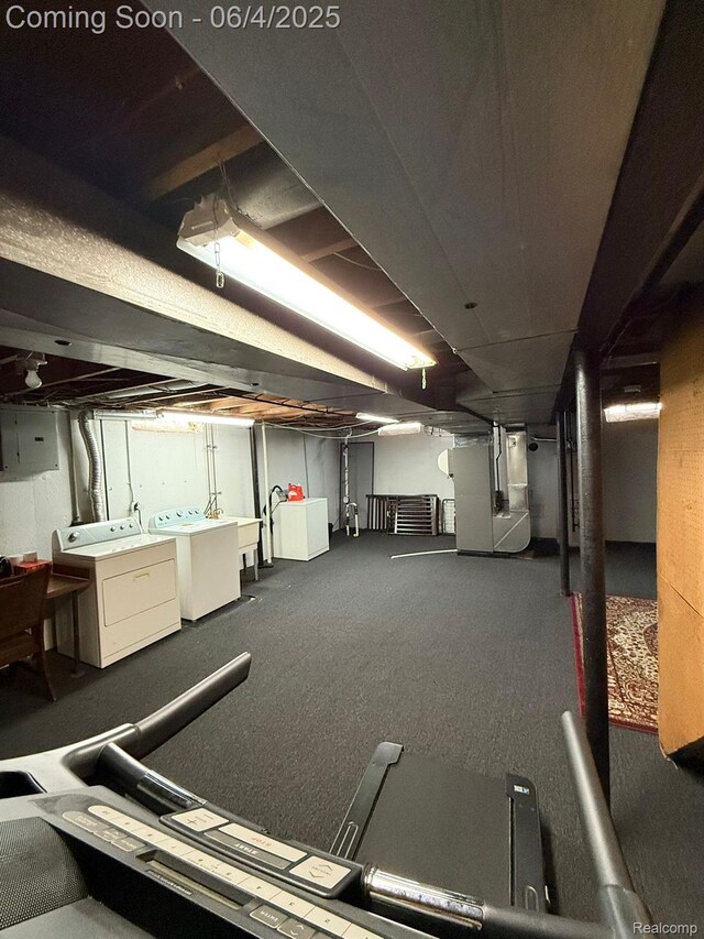 35677 Tina Dr, Warren, MI 48310 - unfinished basement featuring washing machine and clothes dryer and heating unit