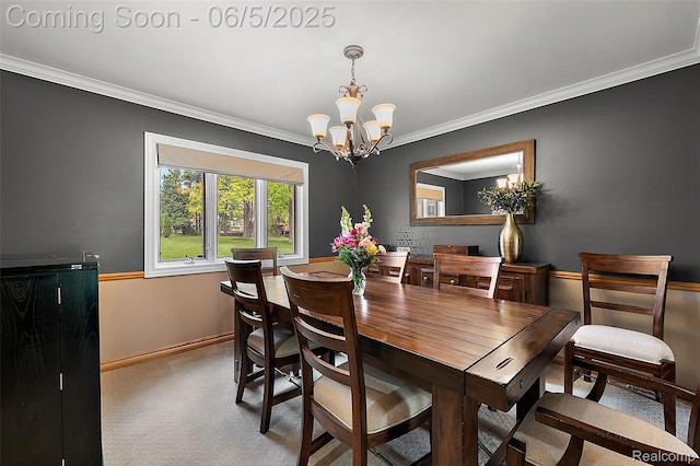 6730 Whiting Dr, Troy, MI 48098 - carpeted dining area featuring a chandelier, crown molding, and baseboards