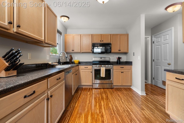 9299 Appleview Ct, Brighton, MI 48116 - kitchen with stainless steel appliances, light brown cabinets, and light wood finished floors