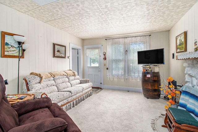 1754 Maggie St, Fountain, MI 49410 - carpeted living area with wood walls and baseboards