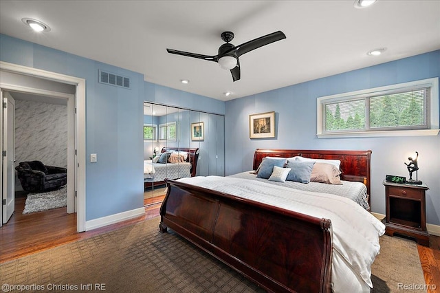 6727 Lahser Rd, Bloomfield Hills, MI 48301 - bedroom featuring wood finished floors, baseboards, ceiling fan, and recessed lighting