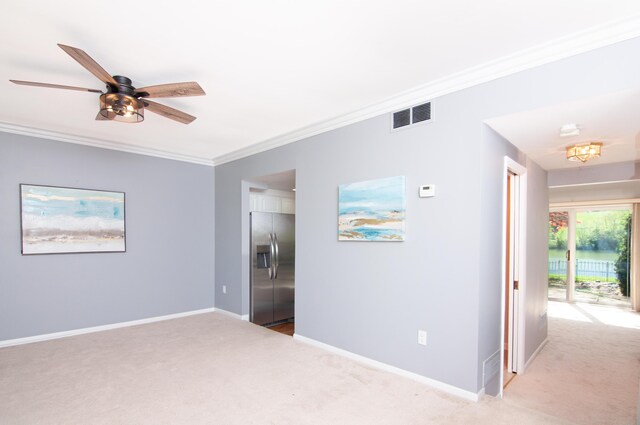 19578 Crystal Lake Dr, Northville, MI 48167 - unfurnished room featuring carpet, ornamental molding, baseboards, and ceiling fan
