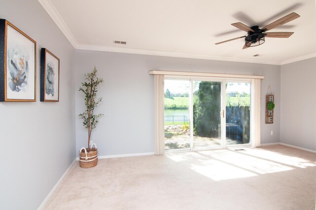19578 Crystal Lake Dr, Northville, MI 48167 - unfurnished room with crown molding, carpet floors, ceiling fan, and baseboards