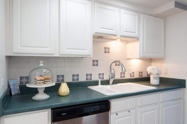 19578 Crystal Lake Dr, Northville, MI 48167 - kitchen with dishwasher, a sink, white cabinetry, and dark countertops