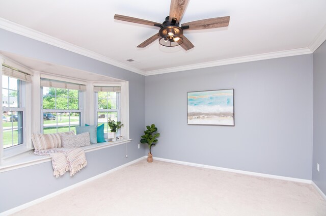 19578 Crystal Lake Dr, Northville, MI 48167 - unfurnished room with carpet, crown molding, baseboards, and a ceiling fan