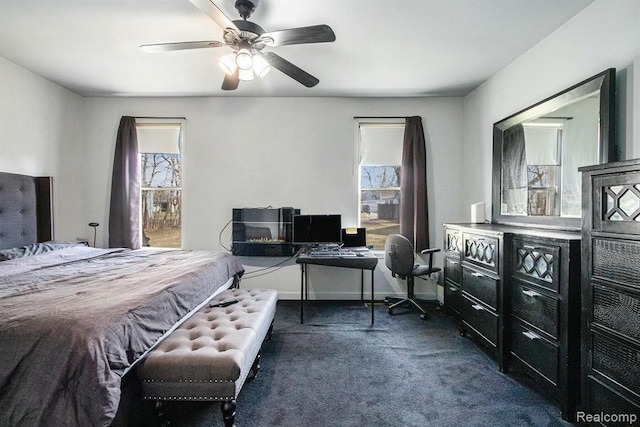 236 Helmar Ct, Benton Harbor, MI 49022 - bedroom featuring dark carpet and ceiling fan