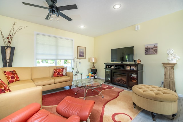 30877 County Road 687, Bangor, MI 49013 - living room with a ceiling fan, carpet floors, recessed lighting, and baseboards