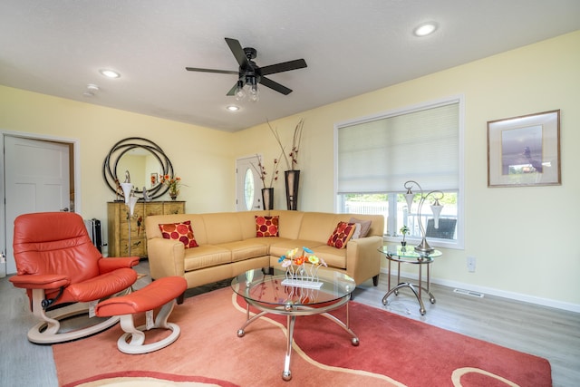 30877 County Road 687, Bangor, MI 49013 - living area featuring ceiling fan, wood finished floors, recessed lighting, and baseboards