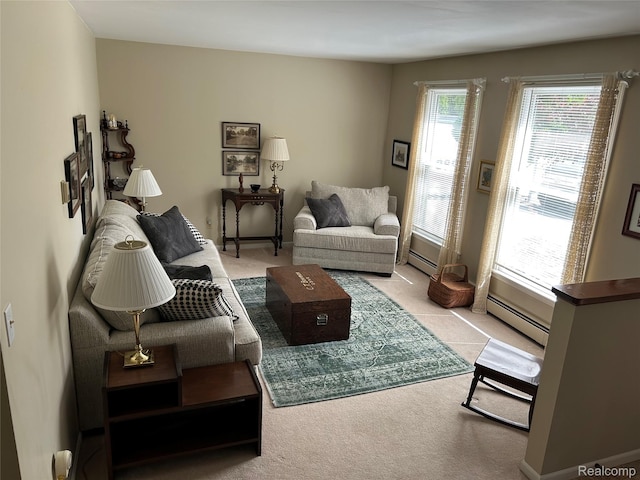 1690 Cedar Knoll Ln, Caro, MI 48723 - carpeted living room with baseboard heating and baseboards