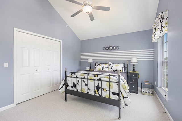 3474 River Run St SW, Wyoming, MI 49418 - bedroom with carpet, lofted ceiling, a closet, a ceiling fan, and baseboards