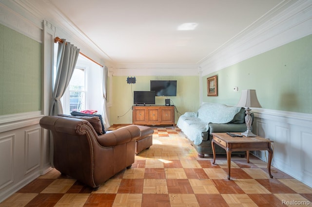 511 N Byfield St, Westland, MI 48185 - living area with ornamental molding, a wainscoted wall, and a decorative wall
