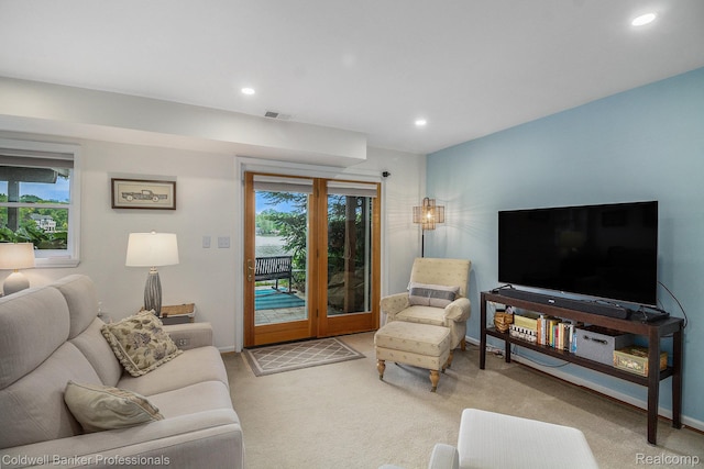 1704 Clark Lake Rd, Brighton, MI 48114 - living room with carpet floors, recessed lighting, and baseboards
