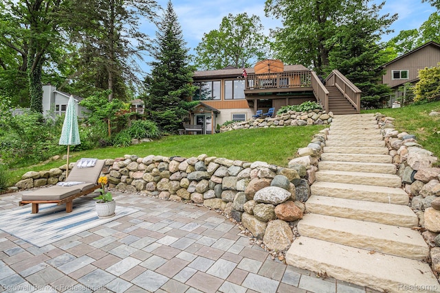 1704 Clark Lake Rd, Brighton, MI 48114 - view of patio / terrace featuring stairs and a wooden deck