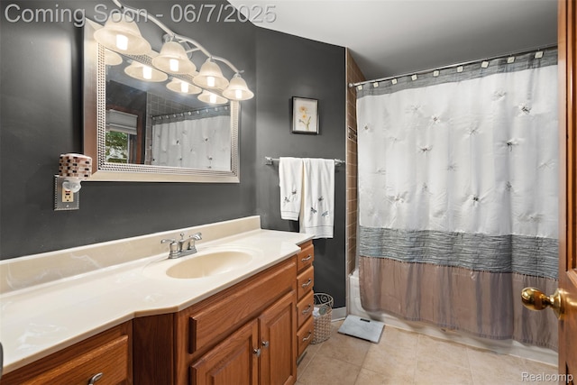 6300 Bullard Rd, Fenton, MI 48430 - full bath with vanity, tile patterned flooring, and shower / bath combo