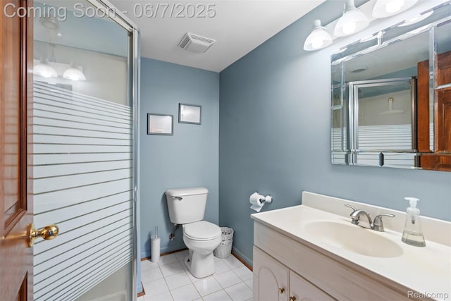 6300 Bullard Rd, Fenton, MI 48430 - bathroom with a shower stall, vanity, toilet, tile patterned flooring, and baseboards
