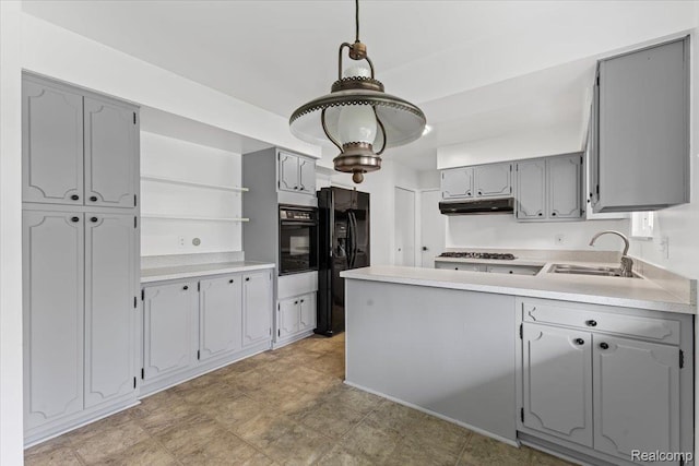 2985 Lacota Rd, Farmington, MI 48328 - kitchen featuring gray cabinets, a sink, and black appliances
