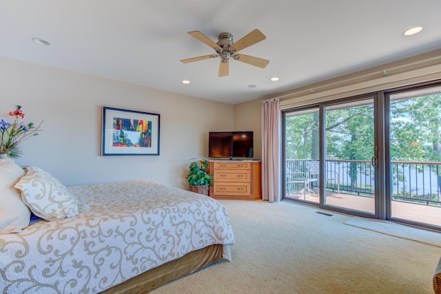4298 Braeburn Ct, Norton Shores, MI 49441 - carpeted bedroom featuring access to exterior, recessed lighting, and a ceiling fan