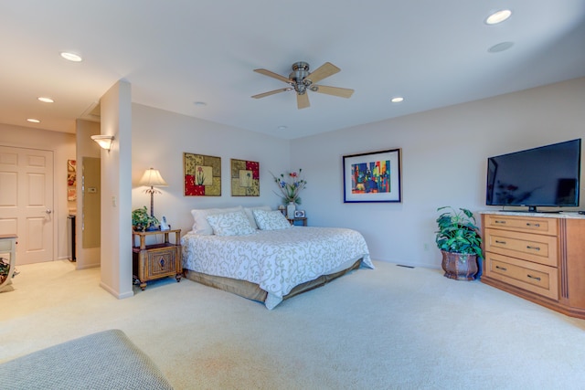 4298 Braeburn Ct, Norton Shores, MI 49441 - bedroom with light colored carpet, recessed lighting, ceiling fan, and baseboards