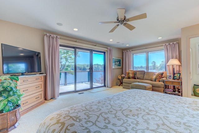 4298 Braeburn Ct, Norton Shores, MI 49441 - carpeted bedroom featuring access to outside, recessed lighting, and a water view