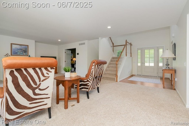 468 Orchard Ridge Dr, Lake Orion, MI 48362 - dining room featuring stairway, recessed lighting, carpet flooring, and baseboards