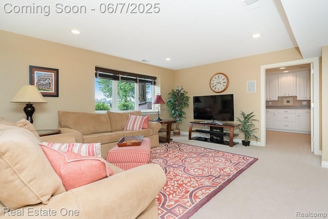 468 Orchard Ridge Dr, Lake Orion, MI 48362 - living room featuring light carpet, recessed lighting, and baseboards