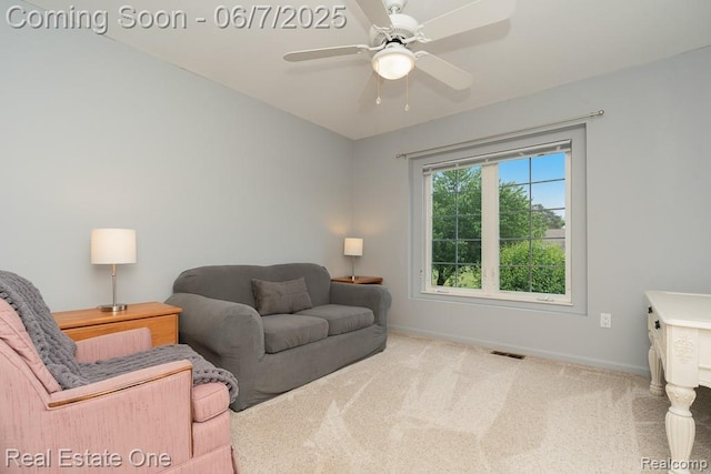468 Orchard Ridge Dr, Lake Orion, MI 48362 - living room featuring carpet floors, baseboards, and ceiling fan