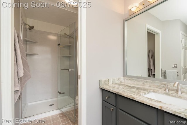 468 Orchard Ridge Dr, Lake Orion, MI 48362 - bathroom with vanity, a stall shower, and toilet