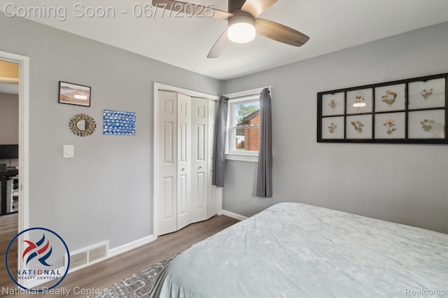 9036 Nathaline, Redford, MI 48239 - bedroom with wood finished floors, a closet, baseboards, and ceiling fan