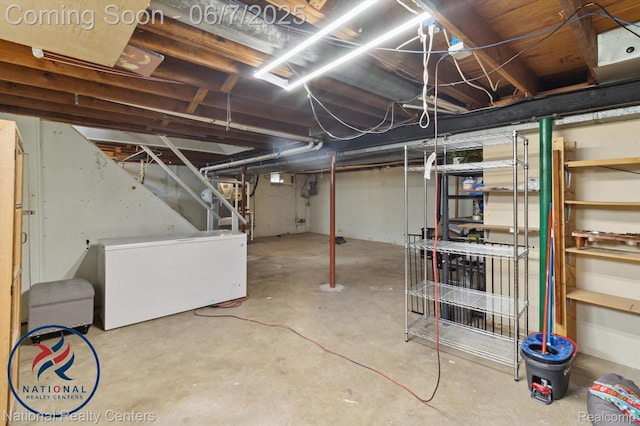 9036 Nathaline, Redford, MI 48239 - unfinished basement featuring refrigerator and stairway