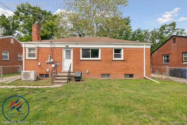 9036 Nathaline, Redford, MI 48239 - rear view of property featuring entry steps, a cooling unit, brick siding, and a chimney