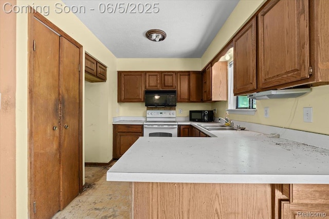 13041 Big Lake Rd, Davisburg, MI 48350 - kitchen with electric stove, black microwave, a sink, and light countertops