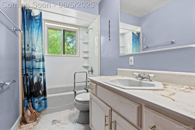 13041 Big Lake Rd, Davisburg, MI 48350 - bathroom with toilet, vanity, and shower / tub combo with curtain