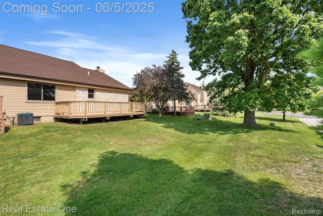 2343 Heritage Pointe Dr Unit 29, Sterling Heights, MI 48314 - view of grassy yard with a wooden deck and cooling unit
