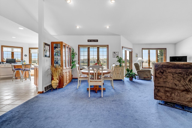 3547 Sand Bar Ct, Muskegon, MI 49441 - dining area with recessed lighting, healthy amount of natural light, light carpet, baseboards, and light tile patterned flooring
