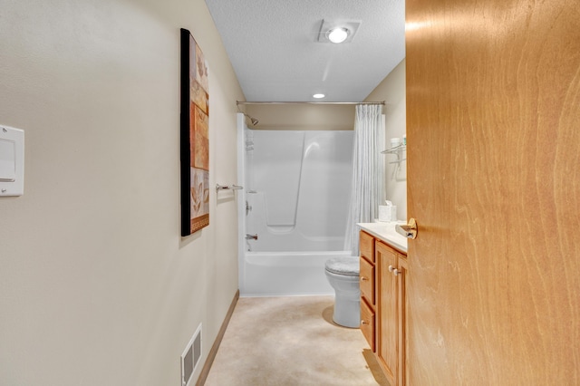 3547 Sand Bar Ct, Muskegon, MI 49441 - bathroom with toilet, shower / bath combination with curtain, vanity, a textured ceiling, and baseboards