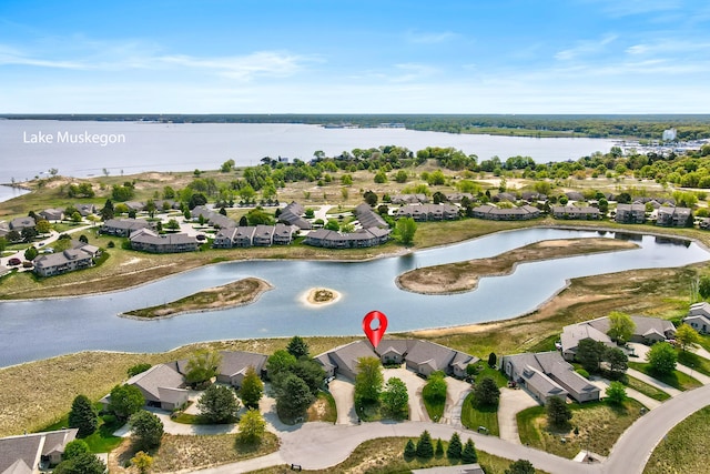 3547 Sand Bar Ct, Muskegon, MI 49441 - aerial perspective of suburban area featuring a large body of water