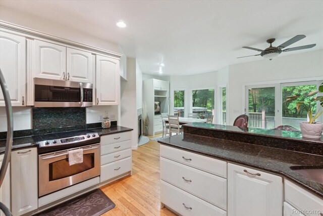 8883 Dixie Hwy, Birch Run, MI 48415 - kitchen featuring appliances with stainless steel finishes, healthy amount of natural light, light wood-style floors, a ceiling fan, and recessed lighting