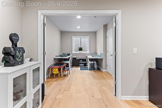 1675 Addison Cir, Walled Lake, MI 48390 - office area with light wood-style floors, baseboards, and recessed lighting