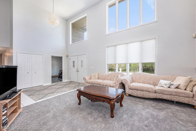 6011 Maple Frst, West Bloomfield, MI 48322 - living room with a high ceiling and carpet floors