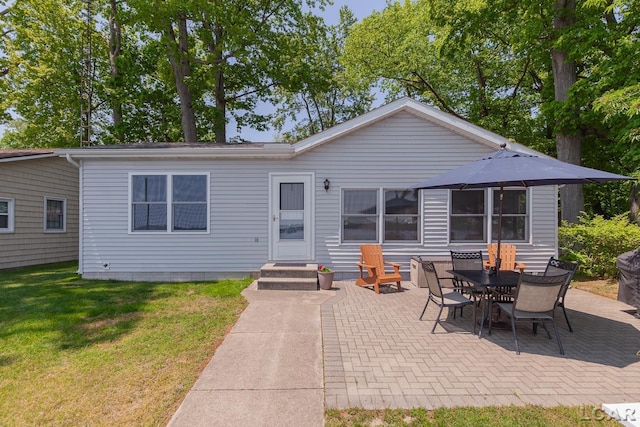 8400 Horton Beach Dr, Manitou Beach, MI 49253 - rear view of property with a patio and a lawn