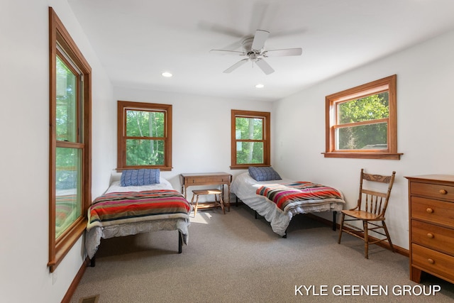 2229 Brighton St, Holland, MI 49424 - bedroom featuring carpet flooring, recessed lighting, baseboards, and ceiling fan