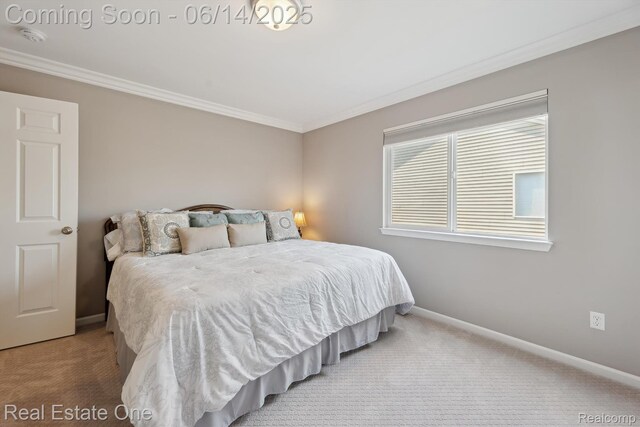 446 Delmar Ct, Highland, MI 48357 - carpeted bedroom featuring crown molding and baseboards