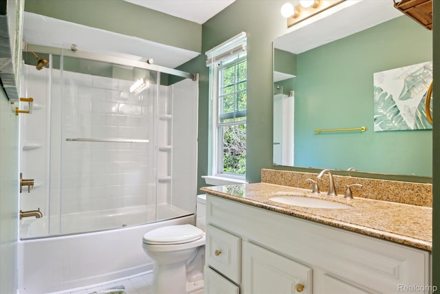 43687 Christopher Ct, Canton, MI 48188 - bathroom featuring vanity, toilet, enclosed tub / shower combo, and tile patterned flooring
