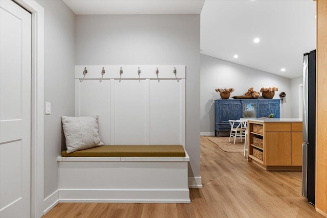 4067 Hillside Trl, New Buffalo, MI 49117 - mudroom with light wood-style floors, recessed lighting, and baseboards