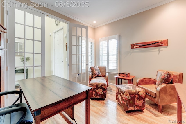 2327 Cherry Tree Ln, Grand Blanc, MI 48439 - office with light wood-style floors, ornamental molding, and recessed lighting