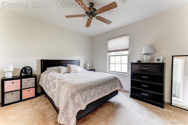 2327 Cherry Tree Ln, Grand Blanc, MI 48439 - bedroom with light colored carpet, baseboards, and a ceiling fan