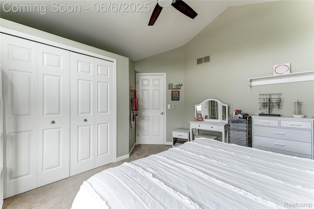 2327 Cherry Tree Ln, Grand Blanc, MI 48439 - carpeted bedroom with lofted ceiling, a closet, ceiling fan, and baseboards