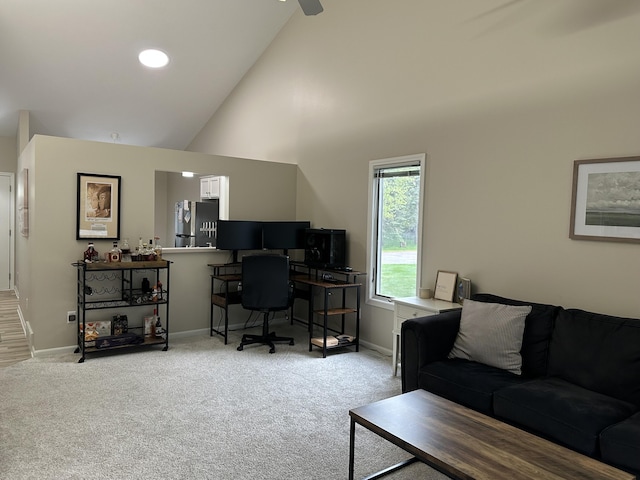 335 Nestlewood Dr, Holland, MI 49424 - carpeted office featuring baseboards and high vaulted ceiling